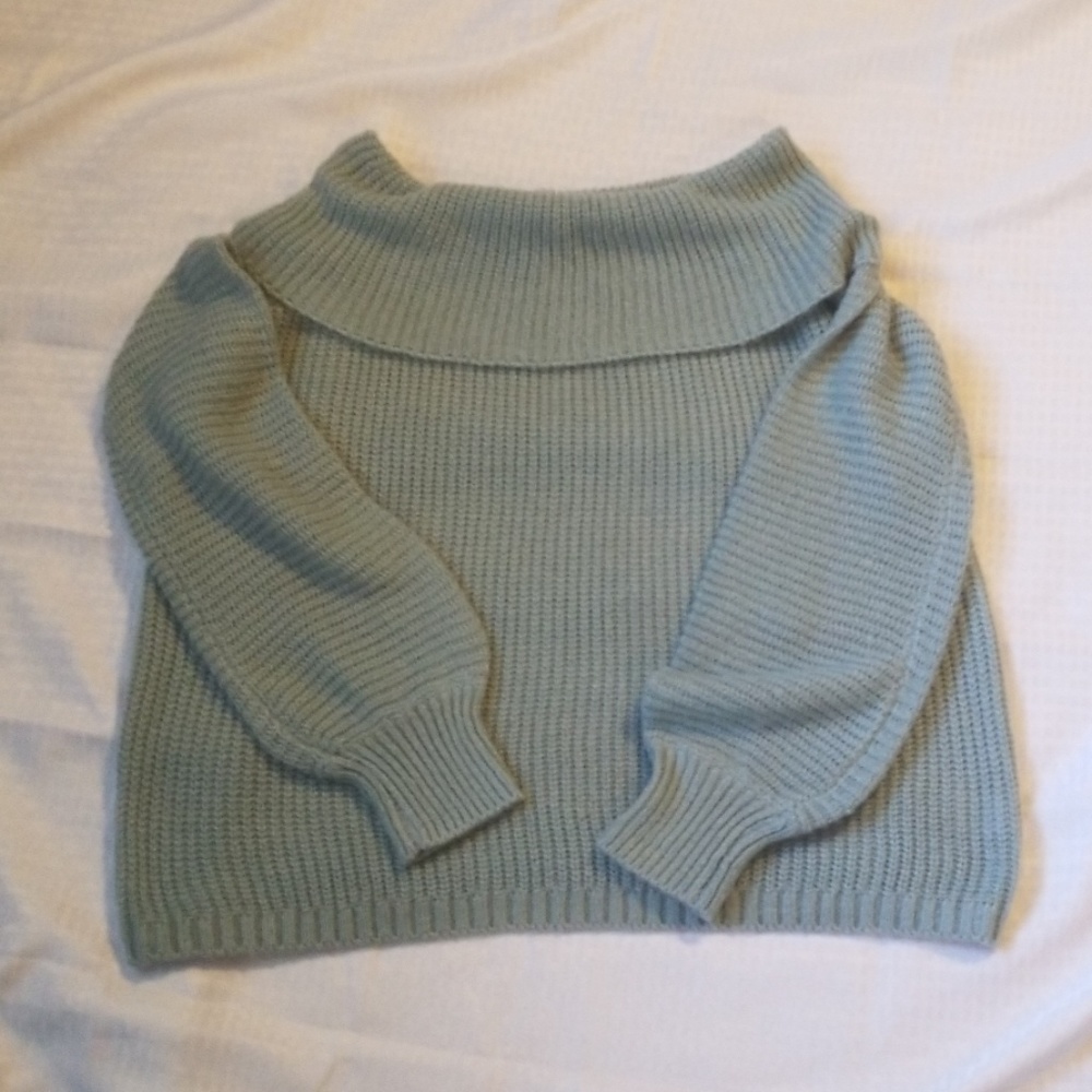 Off the shoulder sea blue sweater LG
